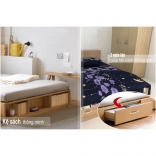 Giường ngủ gỗ công nghiệp 2 ngăn kéo và kệ sách đuôi giường 1m8 x 2m